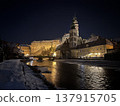 Český Krumlov Castle at night and snow 137915705
