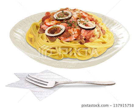 Pescatore pasta (with fork) Pescatore pasta (with fork) 137915758
