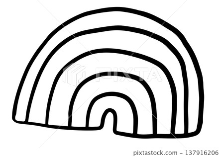 Hand drawn outline of rainbow for sticker, kid colouring book, art, tattoo, spring, summer, decoration, patch, brooch, shirt print, sign, symbol, emoji, Pride Month, sky and clouds Hand drawn outline of rainbow for sticker, kid colouring book, art, tattoo, spring, summer, decoration, patch, brooch, shirt print, sign, symbol, emoji, Pride Month, sky and clouds 137916206