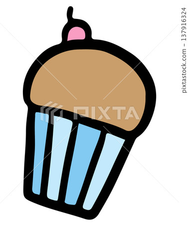 Hand drawn chocolate cupcake with cherry for sweet dessert, bakery, vegan, pastry, cake shop, menu, cafe, recipe, restaurant, baking book, department store, gourmet, sticker, office snack, lunch 137916324