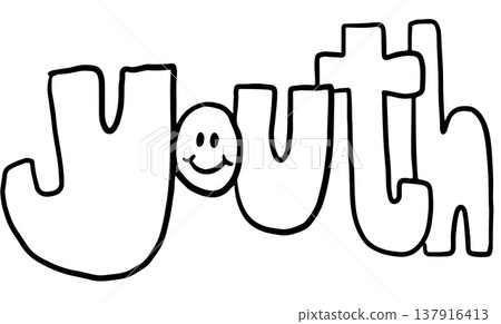 Hand written outline of youth letters for good old days, forever young, text, message, font, typography, decoration, school, childhood, kids, children, students, child, human, people, playground 137916413