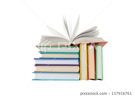Colored books with open pages for notes, isolated, PNG Colored books with open pages for notes, isolated, PNG 137916761
