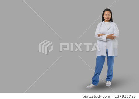 Medical worker poses confidently in a healthcare outfit Medical worker poses confidently in a healthcare outfit 137916785