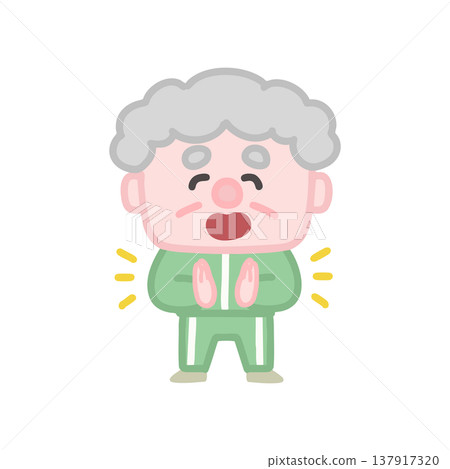 A set of cute illustrations of elderly men in gym clothes exercising. 137917320