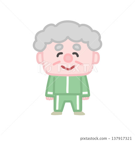 A set of cute illustrations of elderly men in gym clothes exercising. 137917321