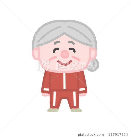 A set of cute illustrations of elderly women in gym clothes exercising. A set of cute illustrations of elderly women in gym clothes exercising. 137917324