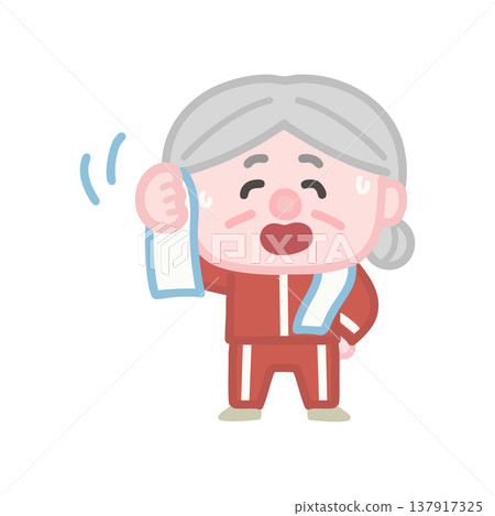 一組可愛的老年女性穿著運動服鍛鍊的插圖。 137917325