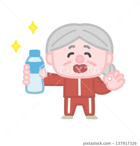 A set of cute illustrations of elderly women in gym clothes exercising. A set of cute illustrations of elderly women in gym clothes exercising. 137917326