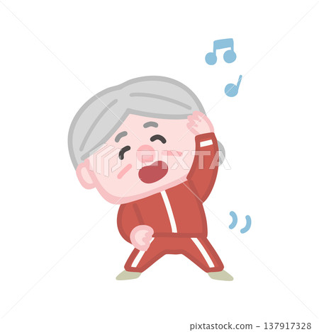 一組可愛的老年女性穿著運動服鍛鍊的插圖。 137917328