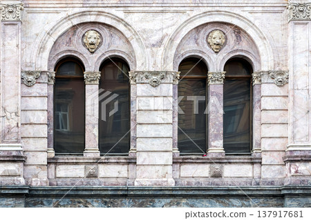 Two arched windows with columns. Two arched windows with columns. 137917681