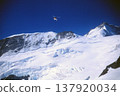 Summer in the Swiss Alps: A helicopter flying over snow-covered mountains. 137920034
