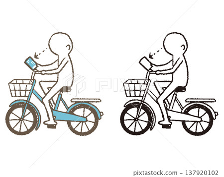 人們一邊騎自行車一邊看智慧型手機 人們一邊騎自行車一邊看智慧型手機 137920102