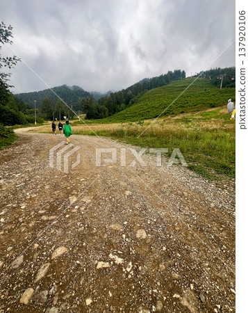 Road in the Sochi mountains in Krasnaya Polyana at 960 meters above sea level. Road in the Sochi mountains in Krasnaya Polyana at 960 meters above sea level. 137920106