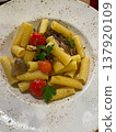 Rotini pasta with meat, mushrooms and tomatoes 137920109