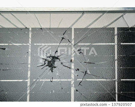 Broken solar power photovoltaic Panels. 137920507