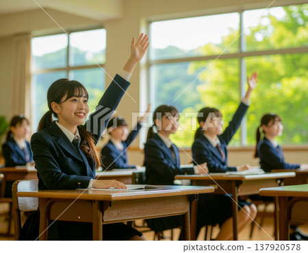 High school and junior high school students attending classes in a classroom 137920578