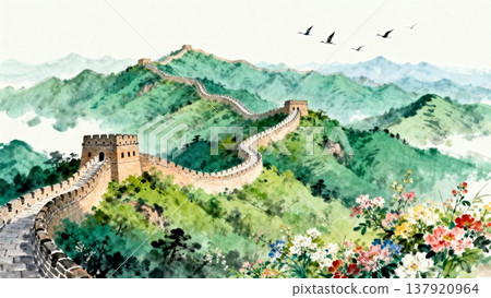 watercolor landscape with castle on mountain watercolor landscape with castle on mountain 137920964