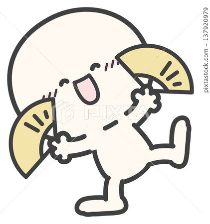 Simple character, cute stick figure illustration, joyful expression and fan, vector illustration on a white background. 137920979