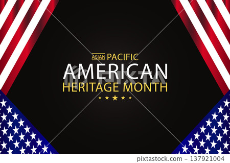 Bold Asian Pacific American Heritage Month Banner with Black Background and American Flag 137921004