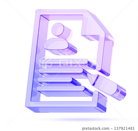 3D holographic glass resume line icon - purple blue gradient document with user profile and pen. HR human resources, candidate cv, job application, recruitment employees, search staff. 3D illustration 137921481