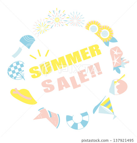 Illustration materials for a summer sale using summer motifs. Illustration materials for a summer sale using summer motifs. 137921495