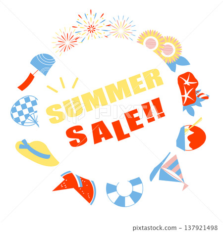 Illustration materials for a summer sale using summer motifs. Illustration materials for a summer sale using summer motifs. 137921498