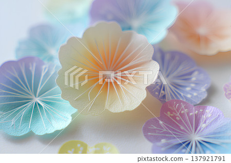 一個充滿柔和春日紙花色彩的寧靜空間。 137921791