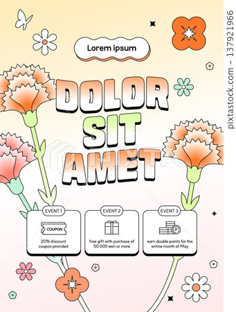 May Family Month Carnation Flower Event Banner with Discount Coupons and Floral Illustration 137921966