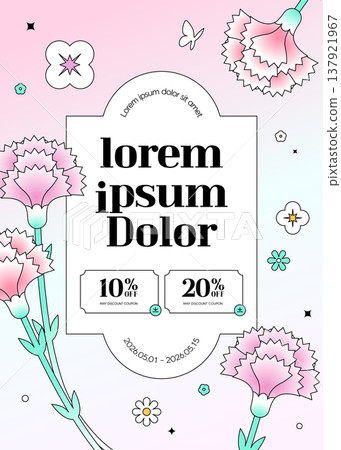 Orange May Family Month Carnation Flower Promotion Banner with Shopping Benefit Icons 137921967