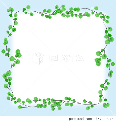 A refreshing botanical frame featuring new greenery, with a natural design against a blue background. A refreshing botanical frame featuring new greenery, with a natural design against a blue background. 137922042
