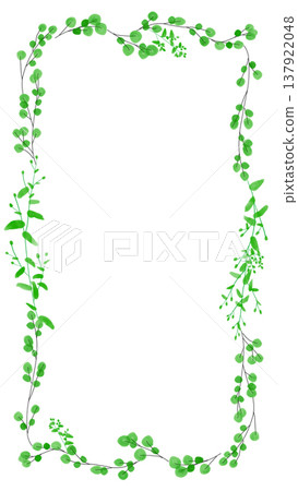 A tall, lush green botanical frame with a simple plant design on a white background. A tall, lush green botanical frame with a simple plant design on a white background. 137922048