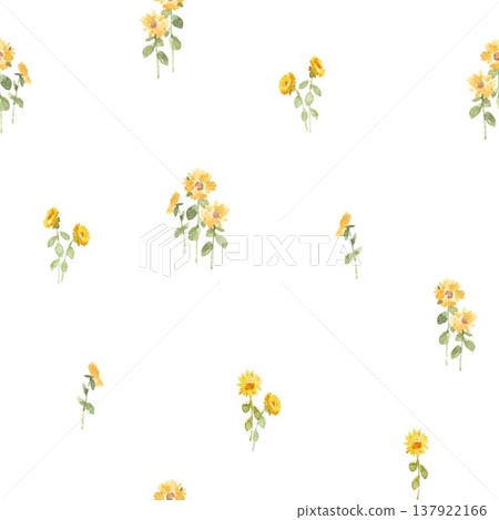 Scandinavian Minimal Floral Seamless Pattern Watercolor Small Sunflower Nordic Simple Botanical Design 137922166