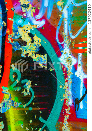 Graffiti on Peeling Paint Surface with Grungy Urban Textures Graffiti on Peeling Paint Surface with Grungy Urban Textures 137922410