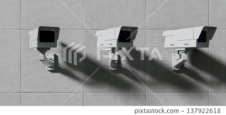 Three security CCTV cameras mounted on wall, security background 137922618