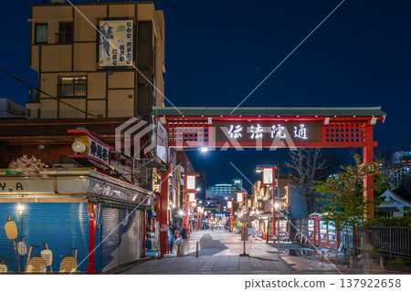 Asakusa Temple, Tokyo: A nighttime scene of Denpoin Street Asakusa Temple, Tokyo: A nighttime scene of Denpoin Street 137922658