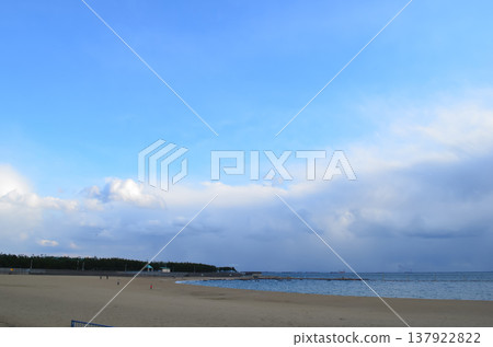A tranquil scene of sandy beaches stretching along the coast of Kobe. A tranquil scene of sandy beaches stretching along the coast of Kobe. 137922822