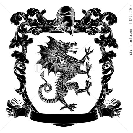 Dragon Coat of Arms Family Crest Heraldic Shield 137923162