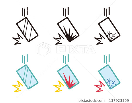 一組描繪智慧型手機跌落、故障和螢幕破裂的插圖。 一組描繪智慧型手機跌落、故障和螢幕破裂的插圖。 137923309