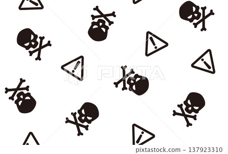 無縫背景素材，包含骷髏頭和警告符號；傳達危險、謹慎和毒藥的意象。 137923310