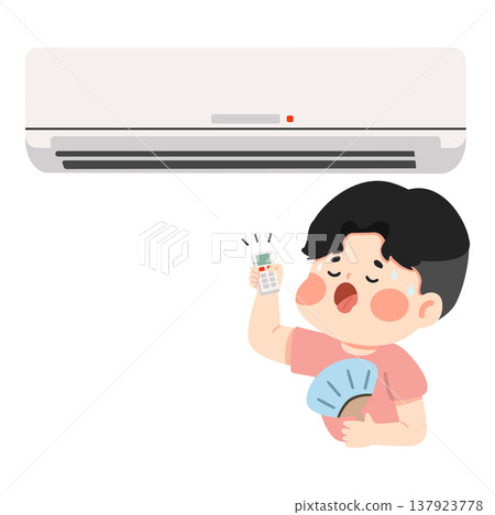 Man Sweating Holding Remote Control Heat Man Sweating Holding Remote Control Heat 137923778