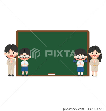 Students and Teachers Greeting at Blackboard Students and Teachers Greeting at Blackboard 137923779
