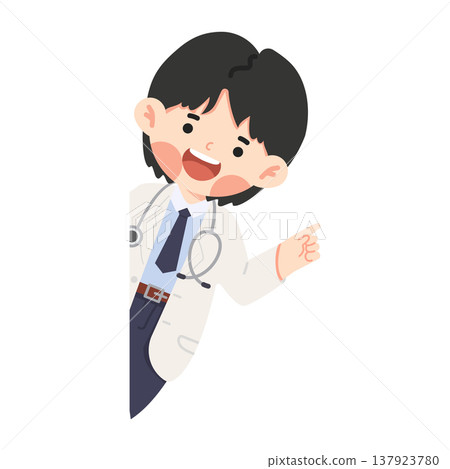 Doctor Pointing and Smiling Friendly Healthcare 137923780