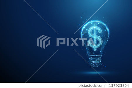 3d blue light bulb with dollar sign inside. Business innovation, financial opportunity, startup monetization, investment insight, money-making strategy concept. 137923804