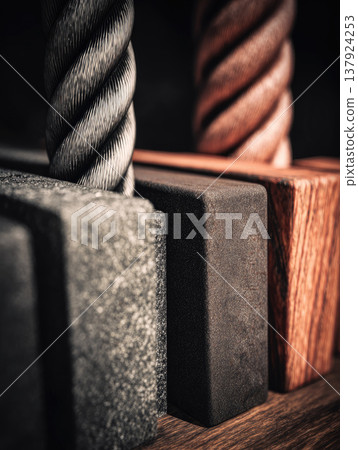 Inclusive, playground, sensory, wall, close up close up image shows inclusive sensory playground wall featuring textured blocks and twisted metal poles designed for tactile exploration 137924253