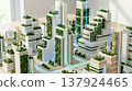 Advanced smart city model integrating renewable energy technology with lush vertical green gardens 137924465