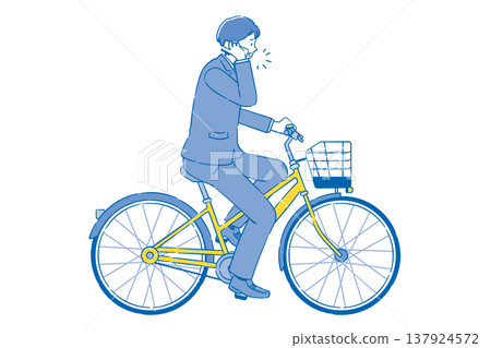 A male high school student talking on the phone while riding a bicycle (2C) 137924572