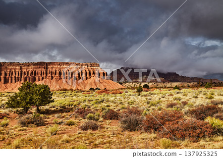 Landscape of Utah desert with rocks and rain clouds Landscape of Utah desert with rocks and rain clouds 137925325