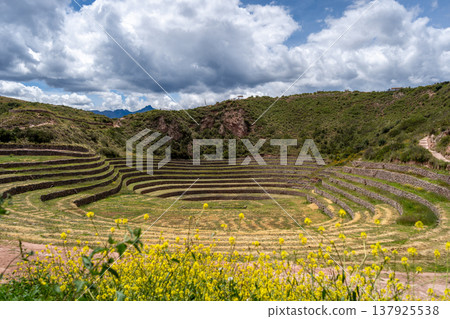 Inca agricultural terraces at Moray in the Sacred Valley, Peru 137925538