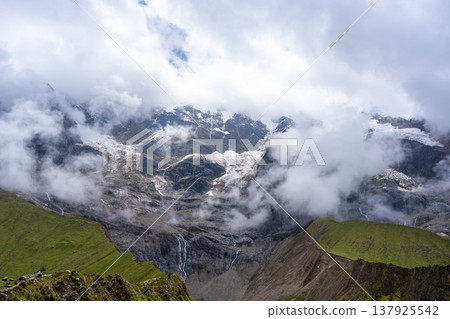 Snow-capped mountain view on the Humantay Lake trek, Peru 137925542