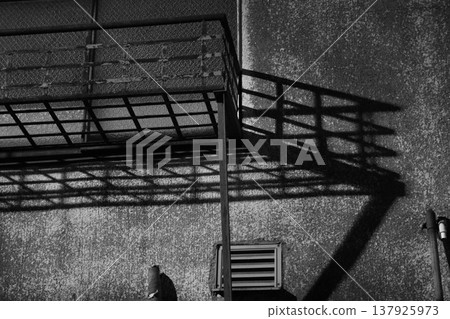 Monochrome black and white window railing Monochrome black and white window railing 137925973